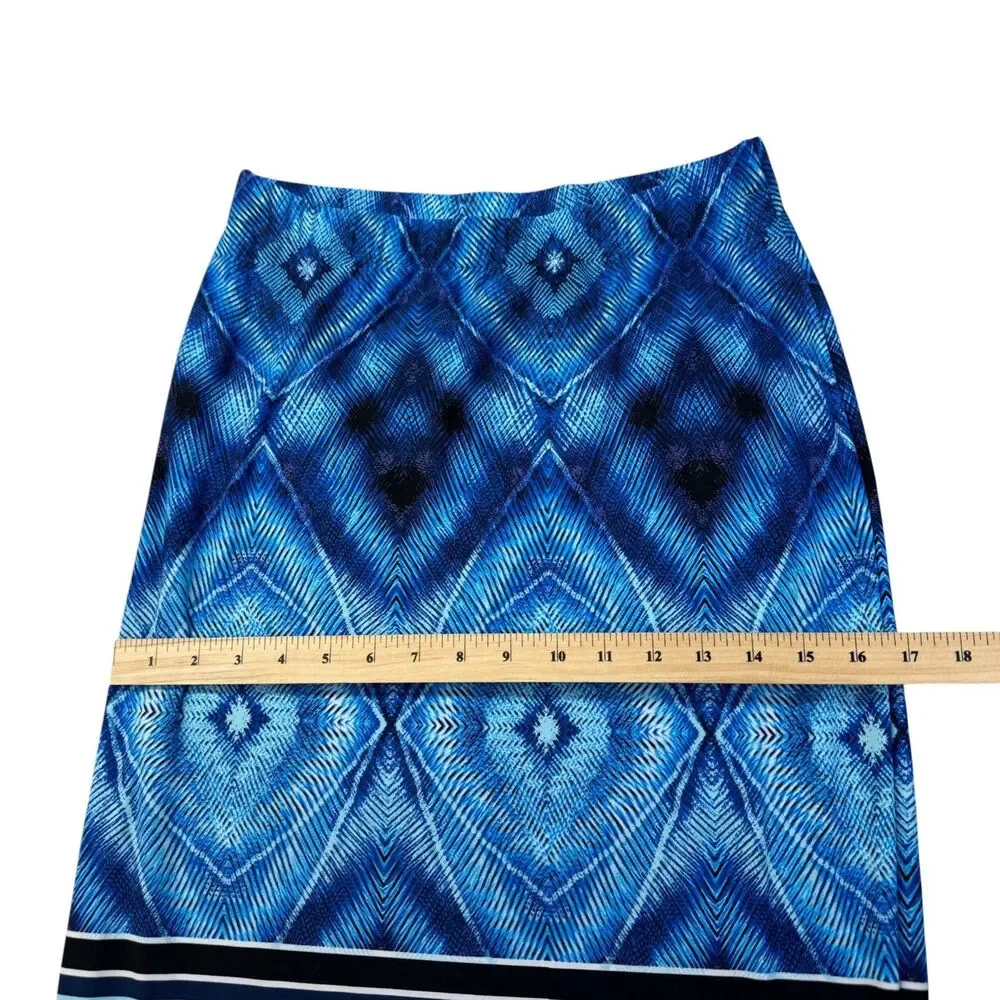 Chico's Skirt Women's 0 Small Blue Black Stretch Pull On Straight Geometric Cute
